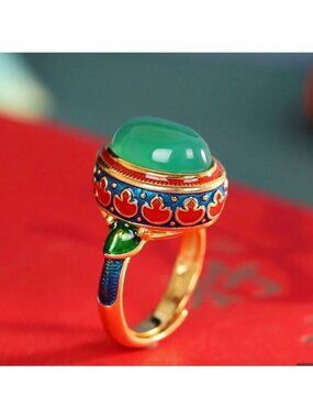 Imperial Green Enamel Cabochon Ring